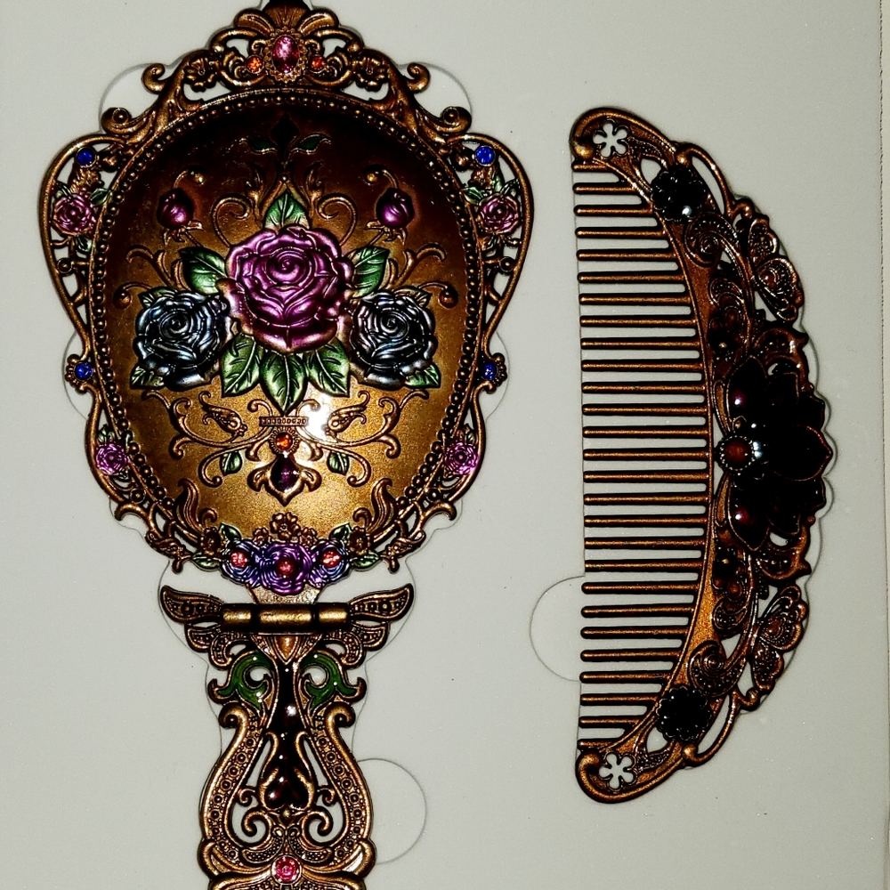 Vintage Style Folding Mirror & Comb Set